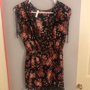 xhilaration black floral romper with ruffles